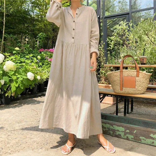 2021 Autumn ZANZEA Women Casual Solid Long Shirt Dress Pockets Long Maxi Vestidos Office Lady Work Cotton Dress Party Robe Femme