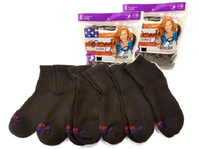 6 Pairs Women's Black Ankle Sock - Size 4-10