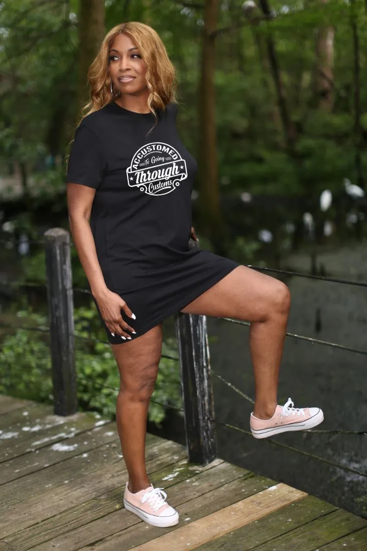 Accustomed To Going Through Customs Stamp Organic Cotton T-Shirt Dress
