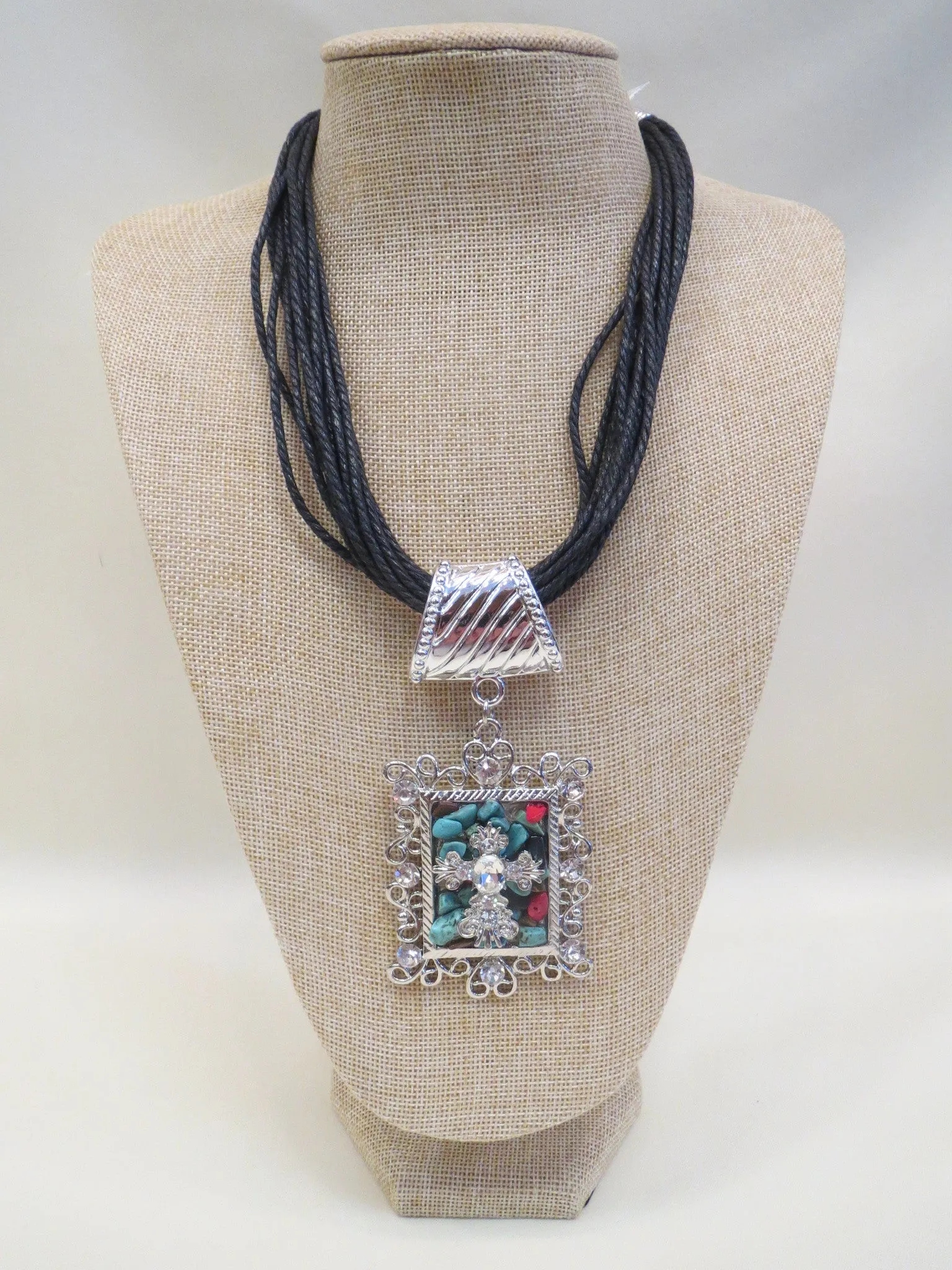 ADO | Leather Cord Necklace Cross with Turquoise