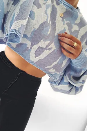 Blue Cropped Batwing Camo Jumper - Lizy