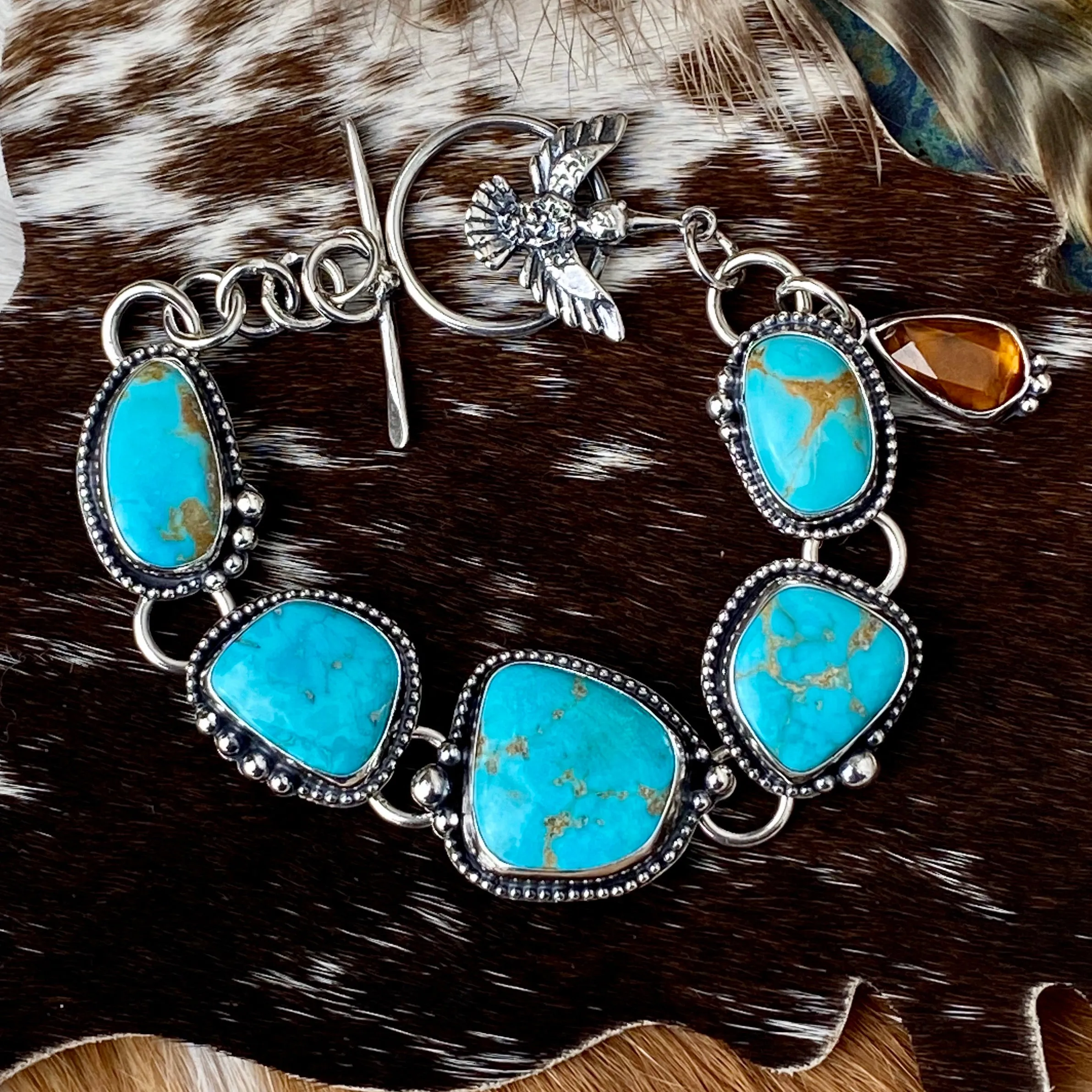 Brave South Hill Turquoise and Thunderbird Sterling Silver Bracelet