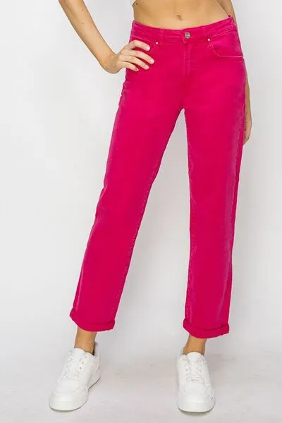 Cheyenne High Waist Rolled Hem Straight Jeans