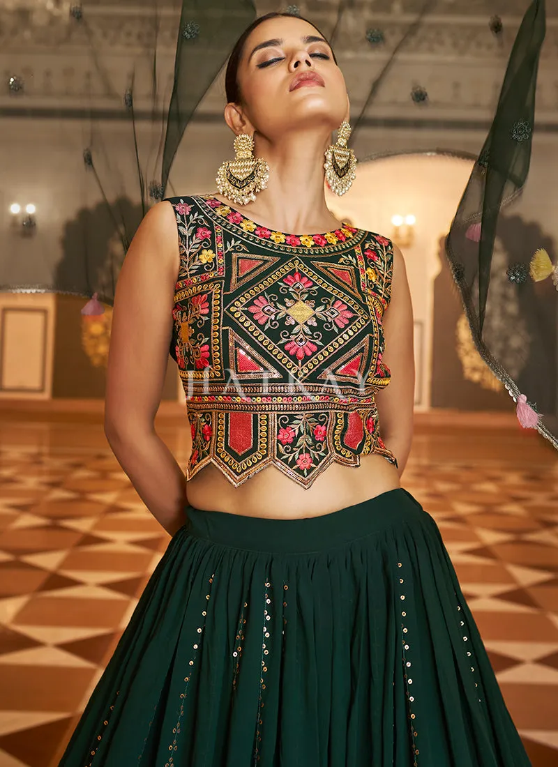 Dark Green Sequence Embroidered Traditional Lehenga Choli