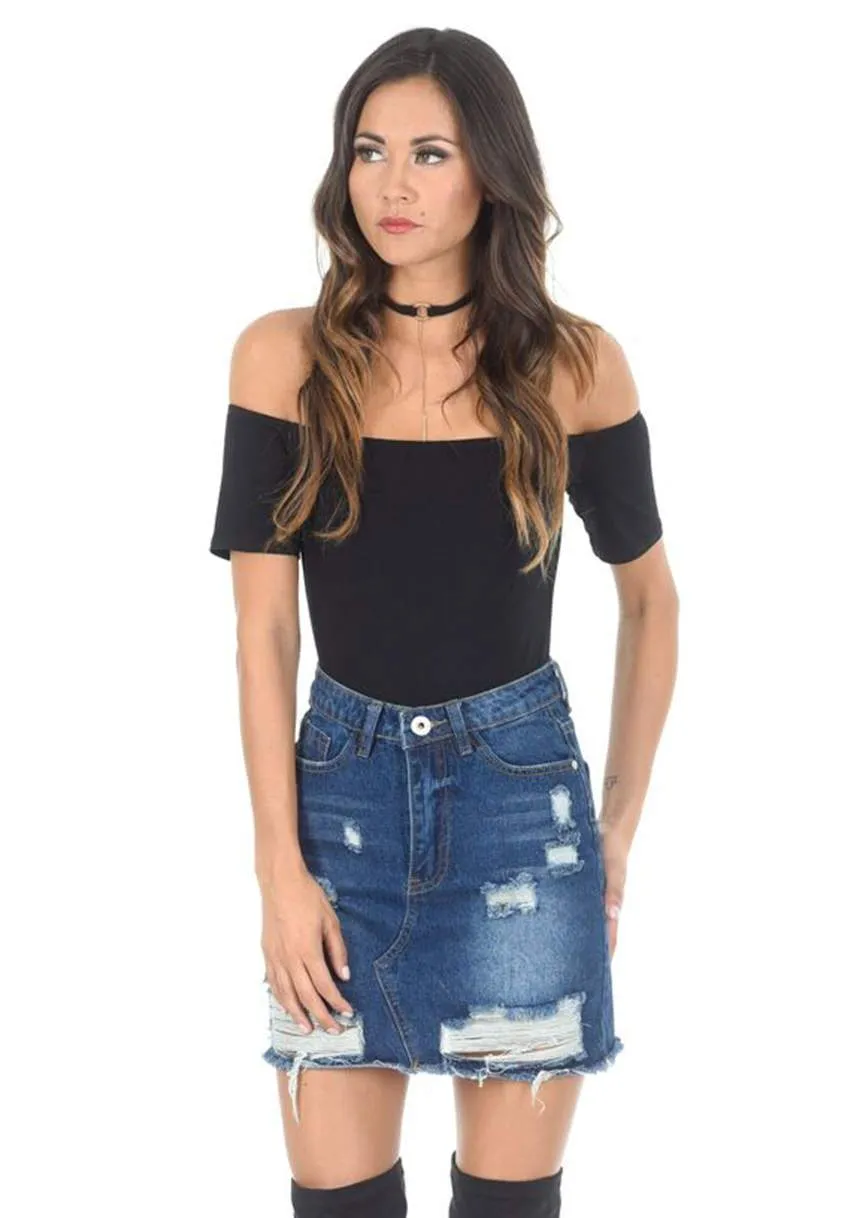 Denim Ripped Mini Skirt