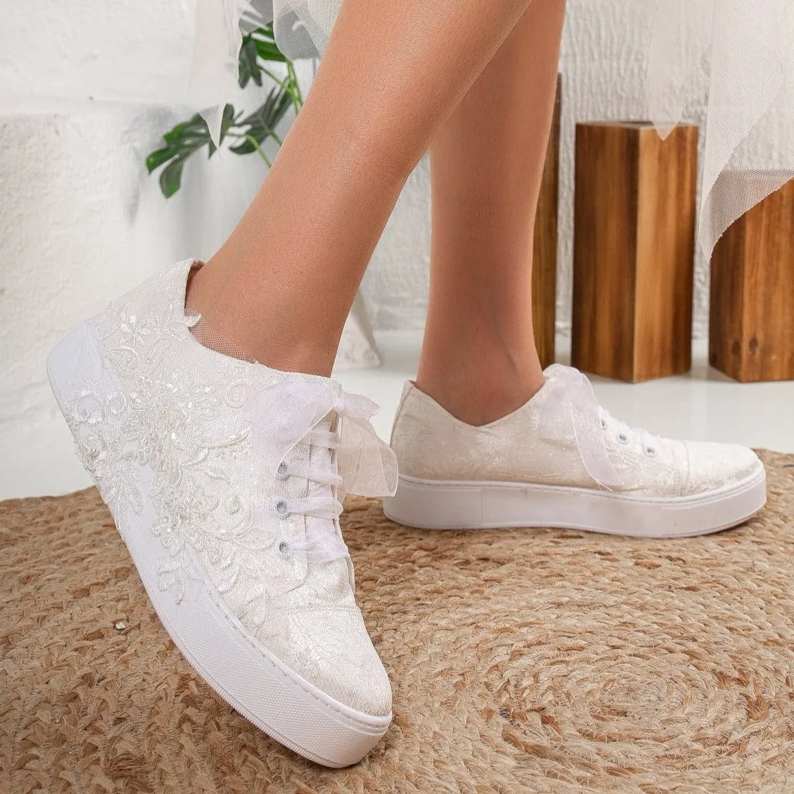 Elise Lace Wedding Sneakers | Ivory