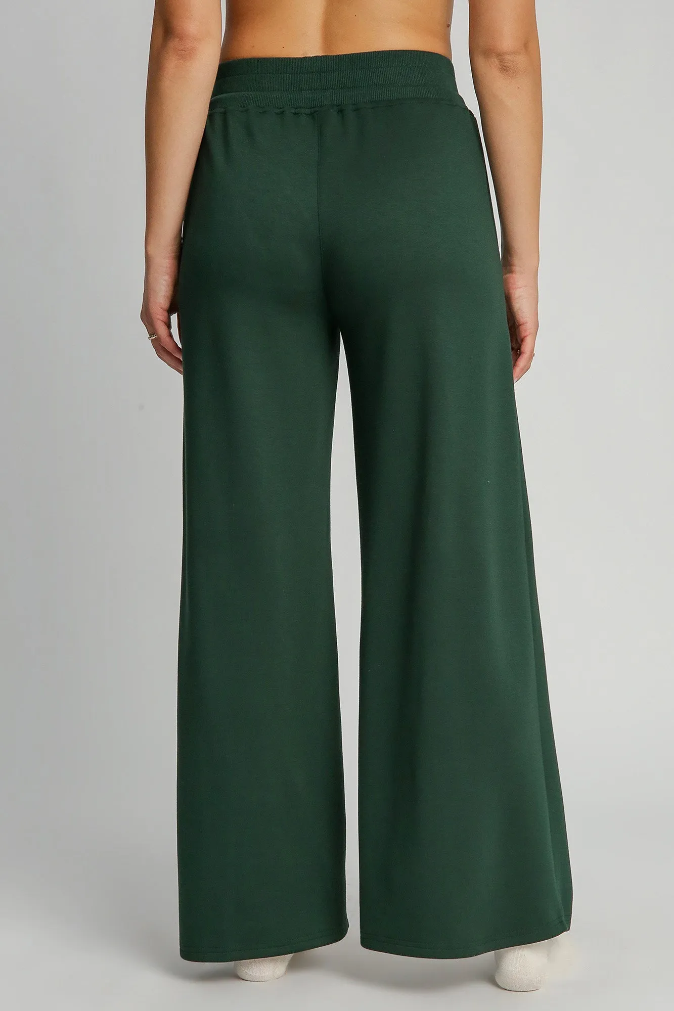 Evergreen Drawstring Wide Leg Pants with Pockets