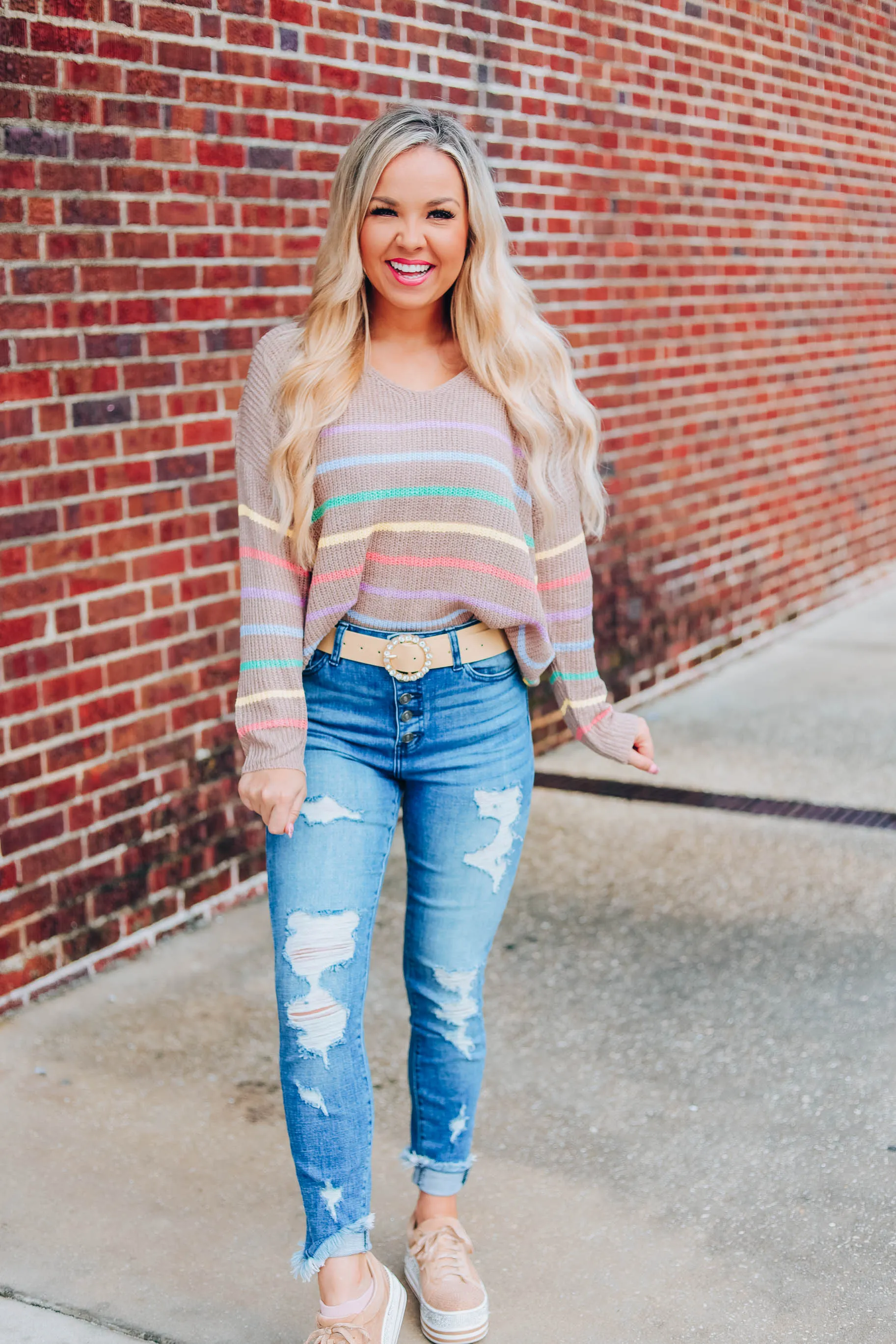 Just My Type Mocha Striped Sweater