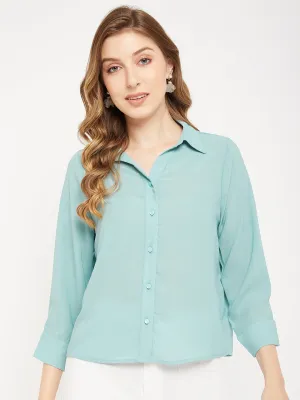 Madame Sea Green Spread Collar Shirt