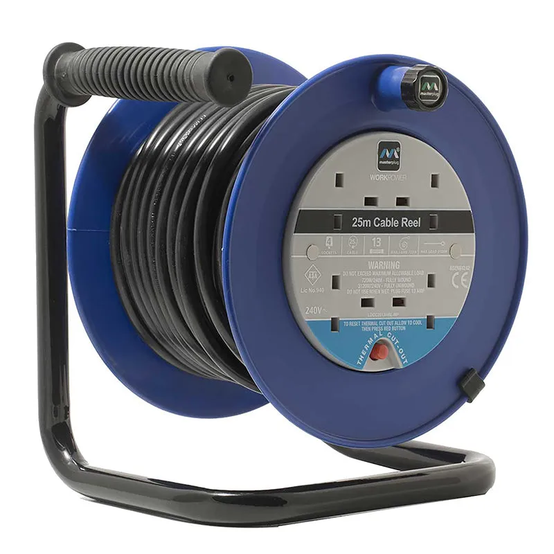 Masterplug LDCC2513/4BL 4 Socket 25m 13A Medium Open Reel - Blue