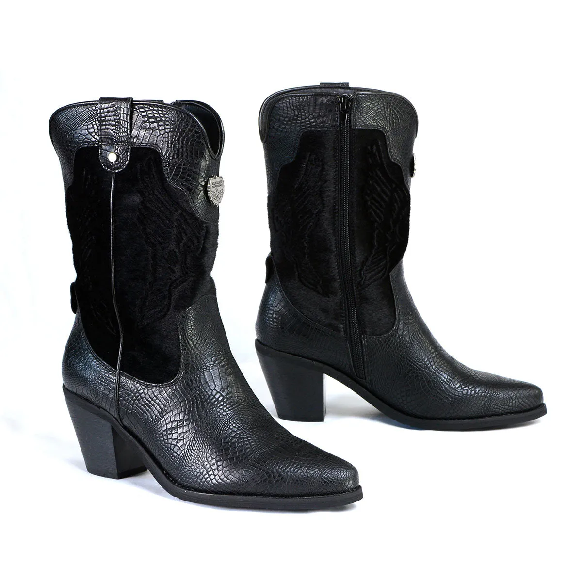 MBL9441 Ladies Black Western Boots with Black Snake Print