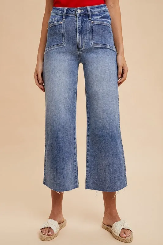 Medium Blue High Rise Wide Leg Jeans