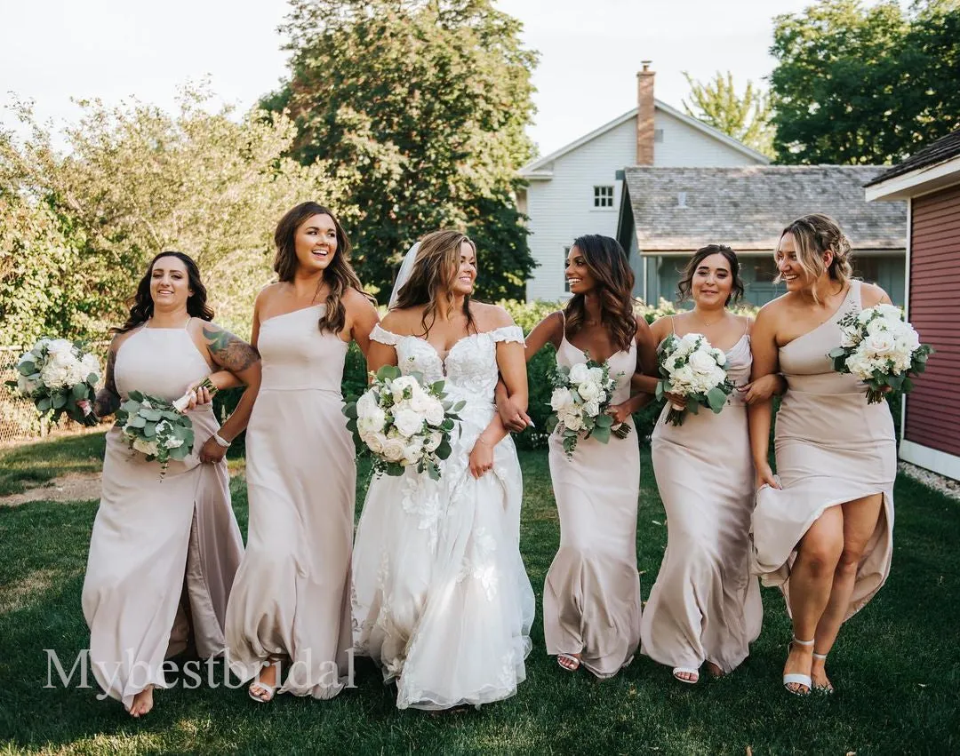 Mismatched Elegant Sleeveless Side slit Sheath Bridesmaid Dressess, BDS0337