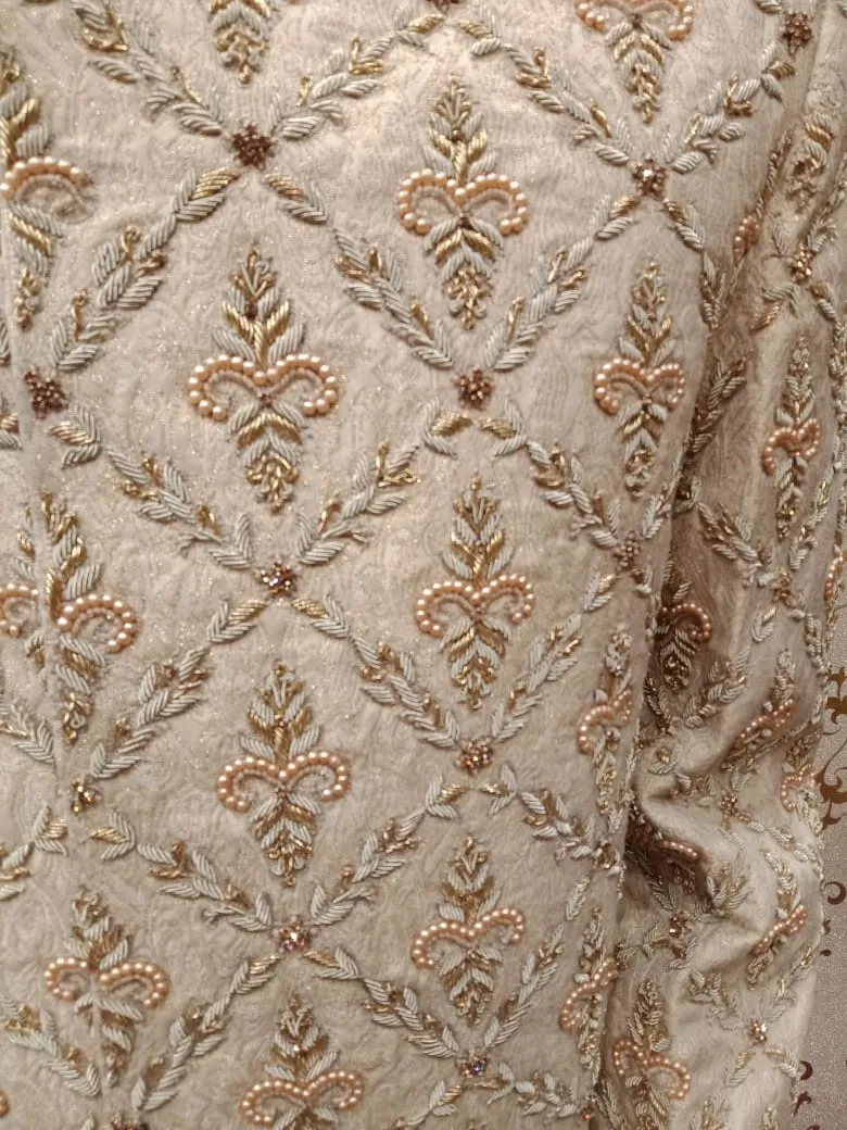 Pakistani Latest Sherwani in Beutifull offwhite Gold Color Model# Men 1740
