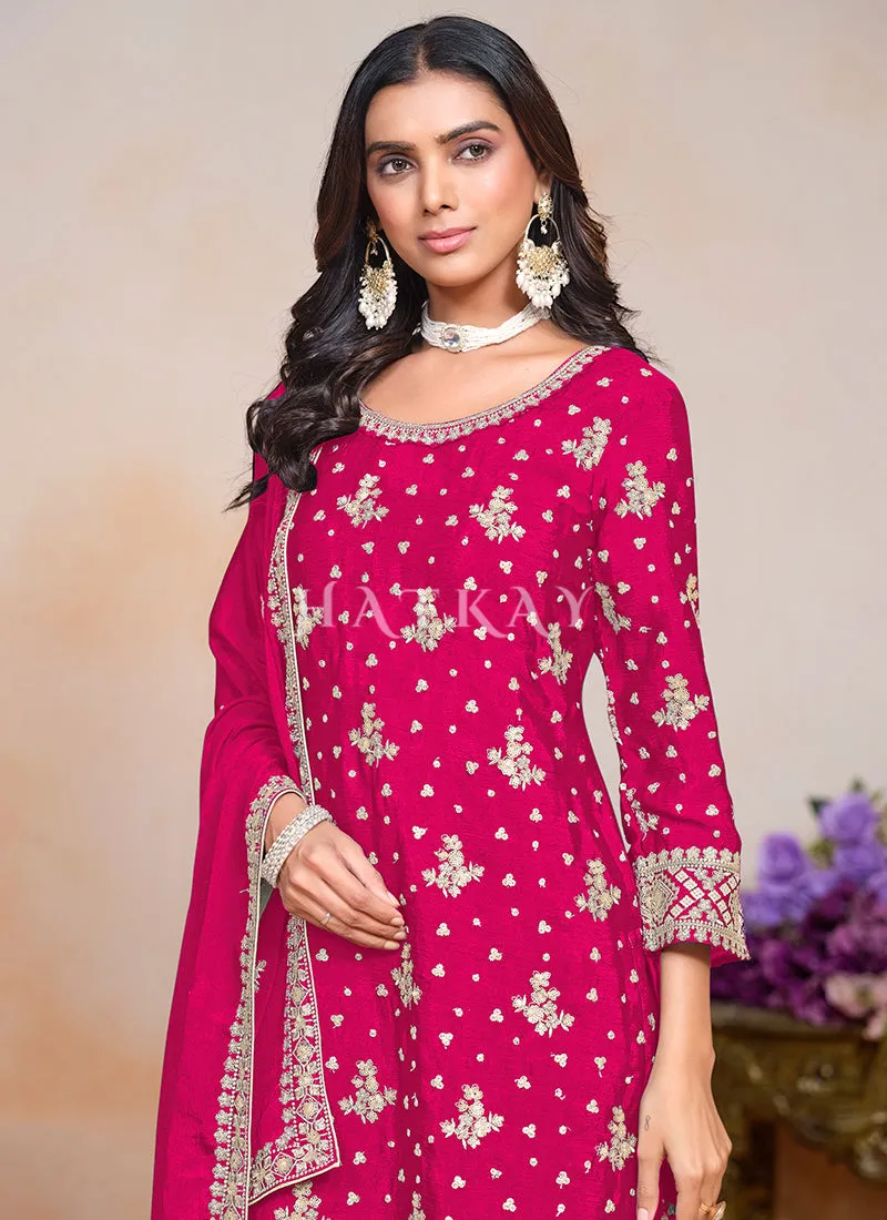 Rani Pink Embroidered Palazzo Style Suit