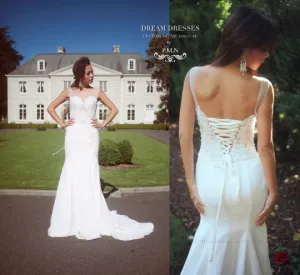 SAMPLE SALE/ Fit-n-Flare Wedding Dress With Illusion Neckline