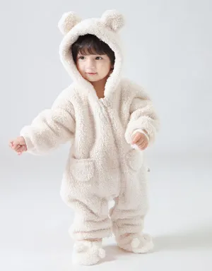 Winter Bear Suit with Booties - Beige