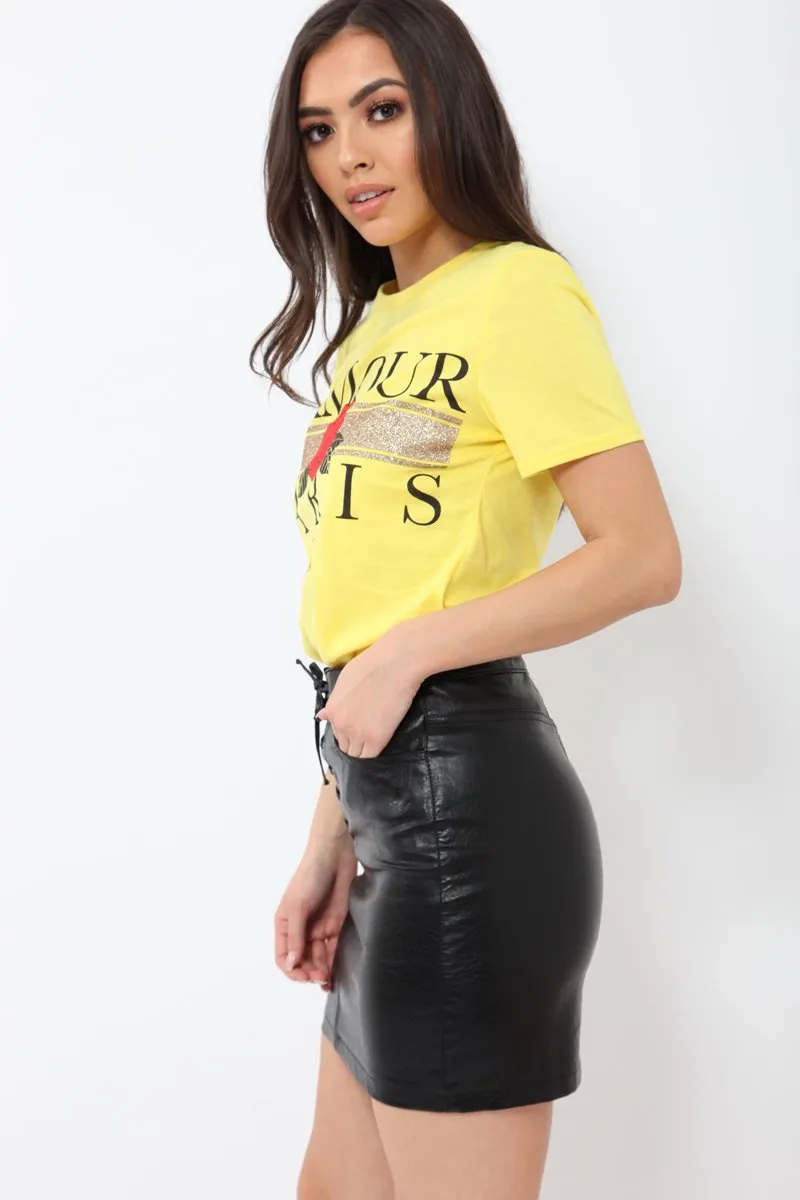 Yellow L'amour Paris Rose Slogan T-shirt - Marissa